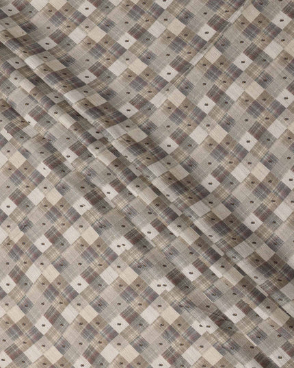 قماش مزيج قطني بيج بطبعة مربعات ونقاط، عرض 110 سم، صنع في الهند - D25513