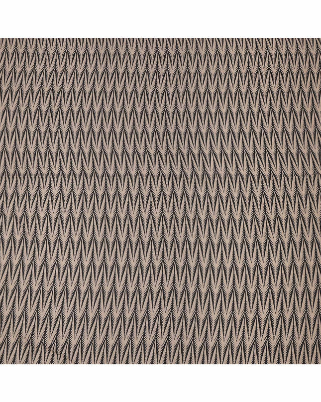 Beige Viscose Linen Blended Fabric with Black Leaf Pattern Print, 110 cms Width, Made in India-D25094