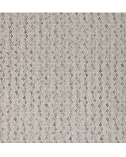 قماش مزيج قطني أبيض بطبعة هندسية رمادية وصفراء، عرض 110 سم، صنع في الهند - D25519