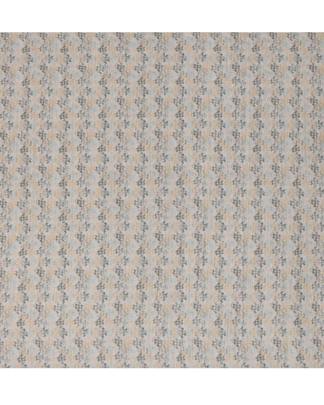 White Cotton Blend Fabric with Grey and Yellow Geometric Print, 110 Cms Width, Made in India-D25519