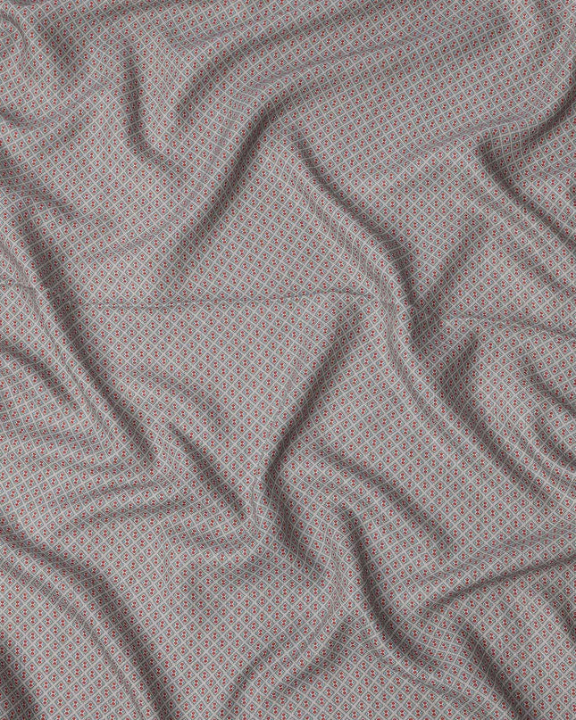 Grey Viscose Linen Blended Fabric with Tiny Geometric Diamond Print, 110 cms Width, Made in India-D25115