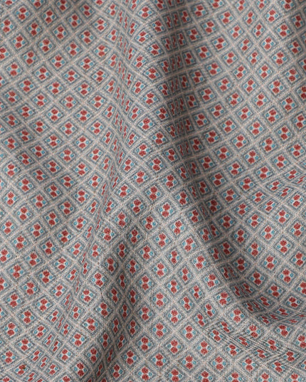 قماش فيسكوز رمادي ممزوج بالكتان بطبعة هندسية صغيرة، عرض 110 سم، صنع في الهند - D25115