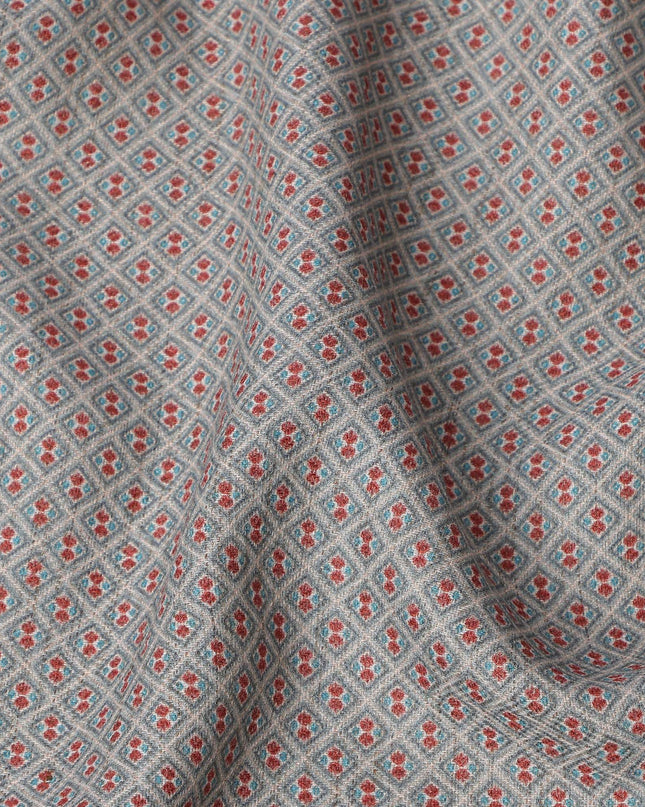 Grey Viscose Linen Blended Fabric with Tiny Geometric Diamond Print, 110 cms Width, Made in India-D25115