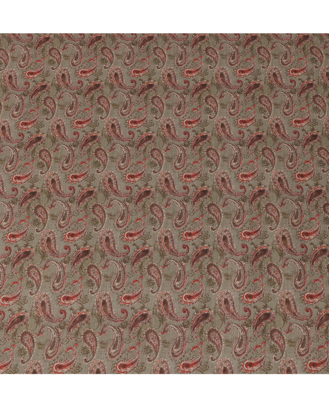 Grey Cotton Blend Fabric with Red Paisley Print, 110 Cms Width, Made in India-D25511