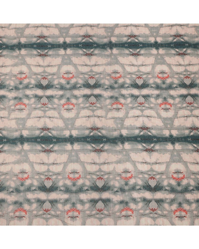 Beige Green Viscose Linen Blended Fabric with Abstract Shibori Inspired Print, 110 cms Width, Made in India-D25104