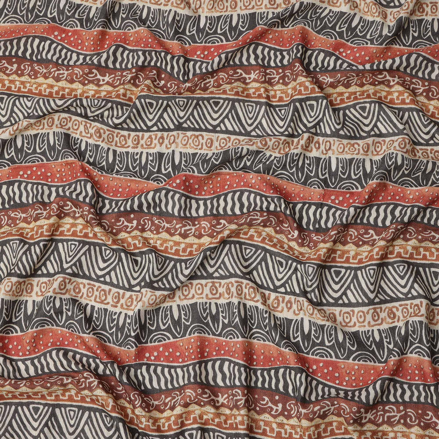 قماش فيسكوز كتان متعدد الألوان بطبعة خطوط قبلية، عرض 110 سم، صنع في الهند - D25102