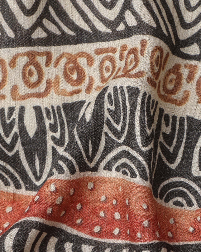 Multicolor Viscose Linen Blended Fabric with Tribal Stripe Design Print, 110 cms Width, Made in India-D25102