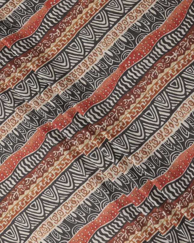 Multicolor Viscose Linen Blended Fabric with Tribal Stripe Design Print, 110 cms Width, Made in India-D25102