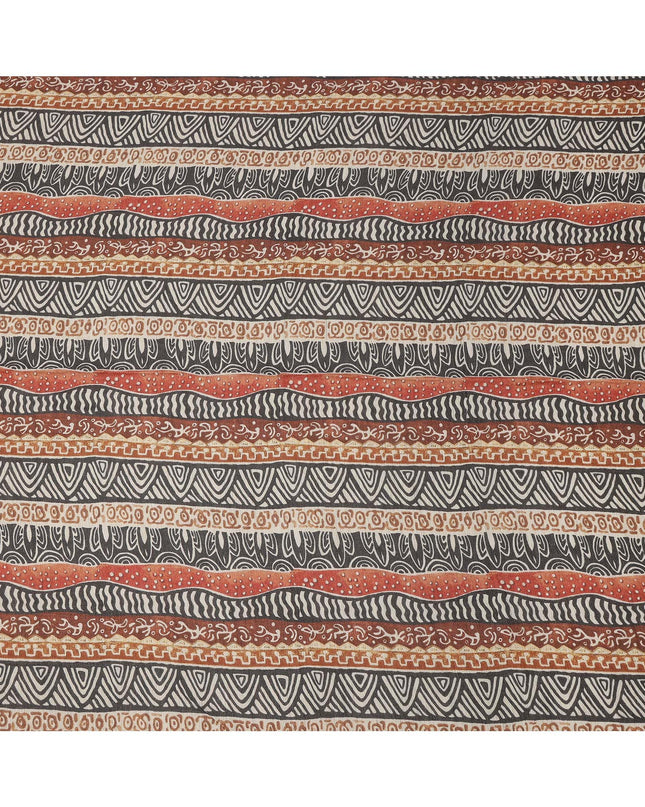 Multicolor Viscose Linen Blended Fabric with Tribal Stripe Design Print, 110 cms Width, Made in India-D25102