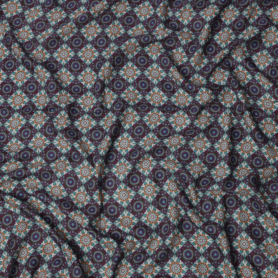قماش كتان فيسكوز أزرق داكن بنقشة زهور هندسية، عرض 110 سم، صنع في الهند - D25097
