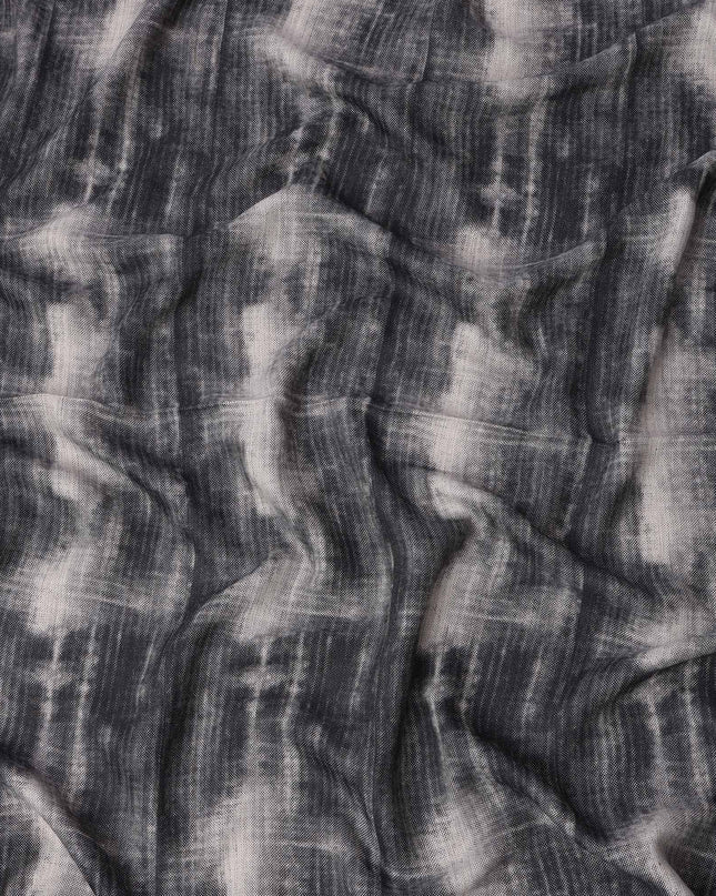 Black Grey Viscose Linen Blended Fabric with Abstract Tie-Dye Effect Print, 110 cms Width, Made in India-D25113