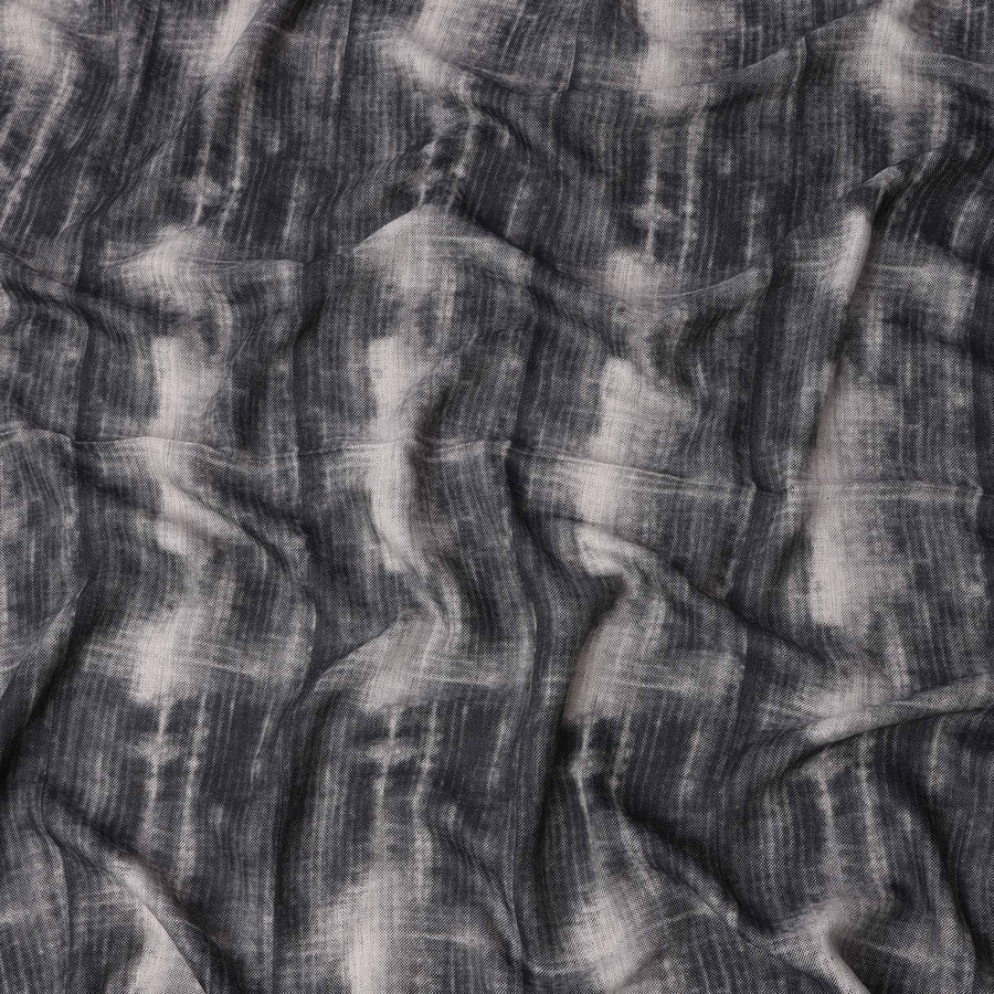 قماش فيسكوز كتان أسود رمادي بطباعة تجريدية بتقنية الصباغة بالربط، عرض 110 سم، صنع في الهند - D25113