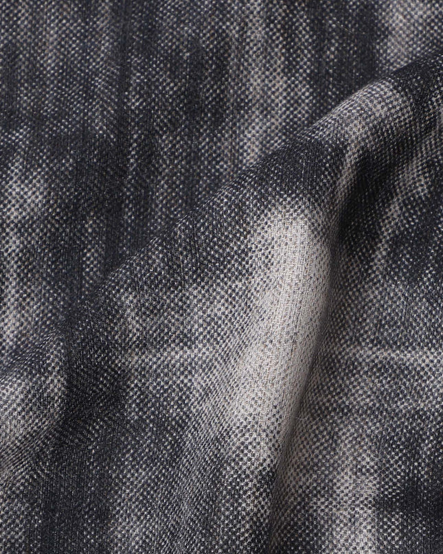 Black Grey Viscose Linen Blended Fabric with Abstract Tie-Dye Effect Print, 110 cms Width, Made in India-D25113