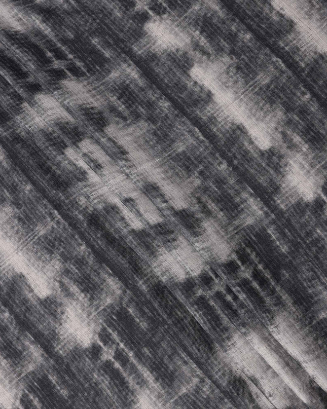 Black Grey Viscose Linen Blended Fabric with Abstract Tie-Dye Effect Print, 110 cms Width, Made in India-D25113