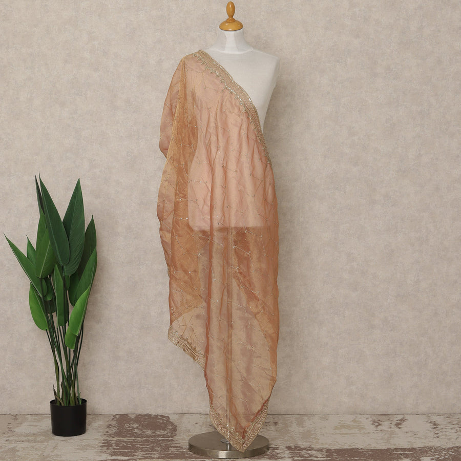 Soft Peach Premium Synthetic Organza Dupatta with Subtle Sequin Detailing, 225X80 CMS Width, India-D26927 - Regal Fabrics