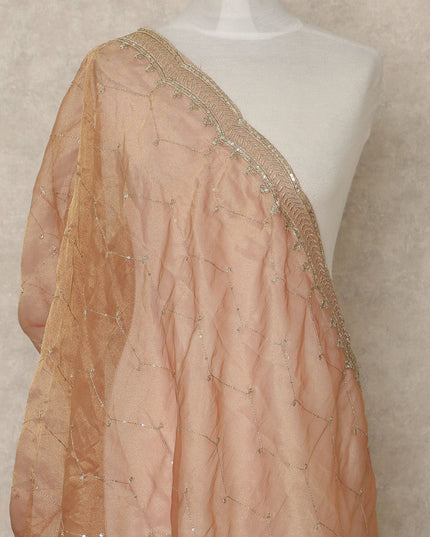Soft Peach Premium Synthetic Organza Dupatta with Subtle Sequin Detailing, 225X80 CMS Width, India-D26927 - Regal Fabrics