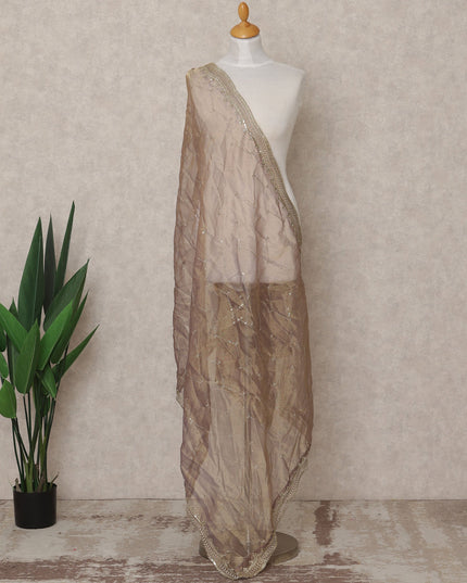 Brown Gold Sequin Embroidered Premium Organza Dupatta, 225X85 Cms, Made in India-D25805