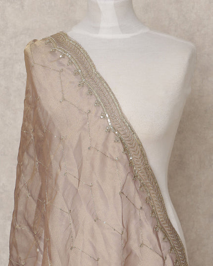 Brown Gold Sequin Embroidered Premium Organza Dupatta, 225X85 Cms, Made in India-D25805