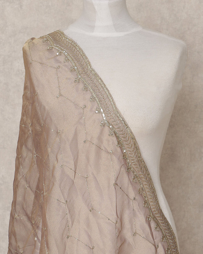 Brown Gold Sequin Embroidered Premium Organza Dupatta, 225X85 Cms, Made in India-D25805