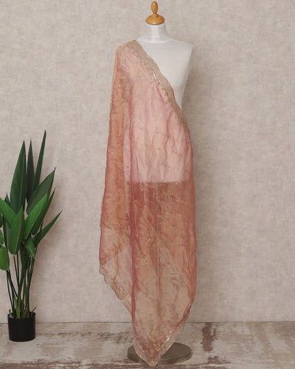 Peach Gold Sequin Embroidered Premium Organza Dupatta, 225X85 Cms, Made in India-D25807