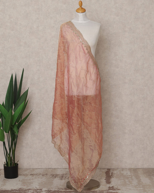 Peach Gold Sequin Embroidered Premium Organza Dupatta, 225X85 Cms, Made in India-D25807