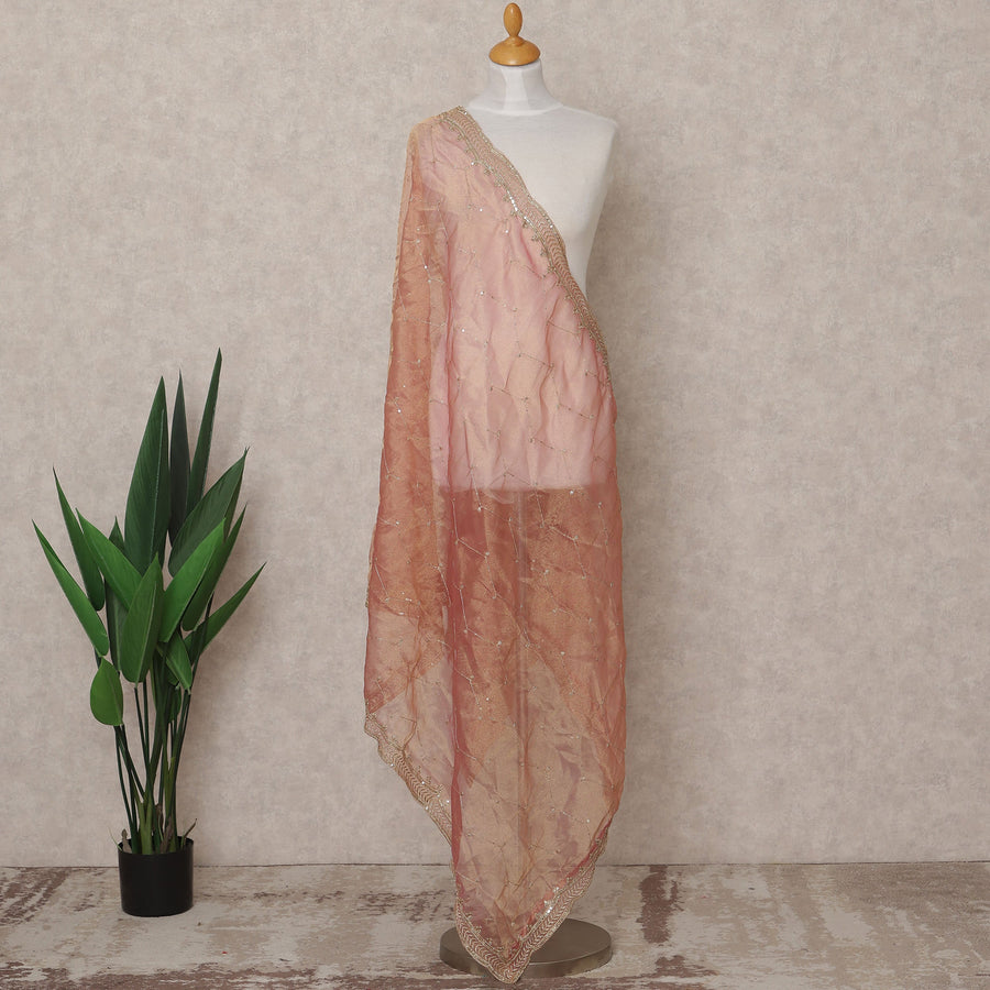 Peach Gold Sequin Embroidered Premium Organza Dupatta, 225X85 Cms, Made in India-D25807