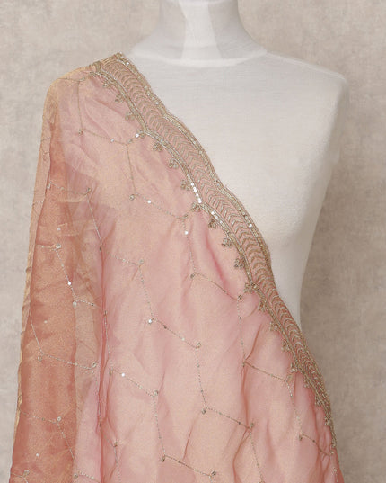 Peach Gold Sequin Embroidered Premium Organza Dupatta, 225X85 Cms, Made in India-D25807