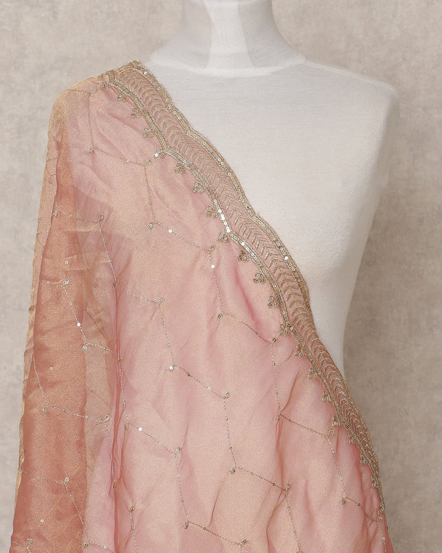 Peach Gold Sequin Embroidered Premium Organza Dupatta, 225X85 Cms, Made in India-D25807