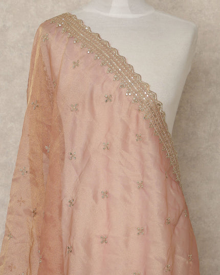 Blush Peach Premium Synthetic Organza Dupatta with Delicate Floral Embellishments, 225X80 CMS Width, India-D26928 - Regal Fabrics