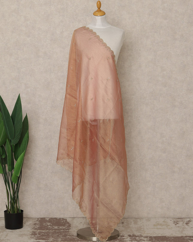 Warm Peach Premium Synthetic Organza Dupatta with Minimal Sequin Accents, 225X80 CMS Width, India-D26930 - Regal Fabrics