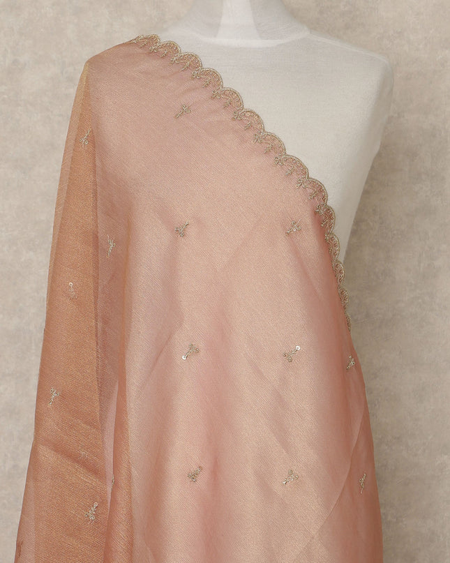 Warm Peach Premium Synthetic Organza Dupatta with Minimal Sequin Accents, 225X80 CMS Width, India-D26930 - Regal Fabrics