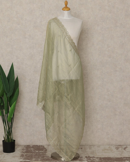 Pistachio Green Premium Synthetic Organza Dupatta with Subtle Sequin Embellishments, 225X80 CMS Width, India-D26929 - Regal Fabrics