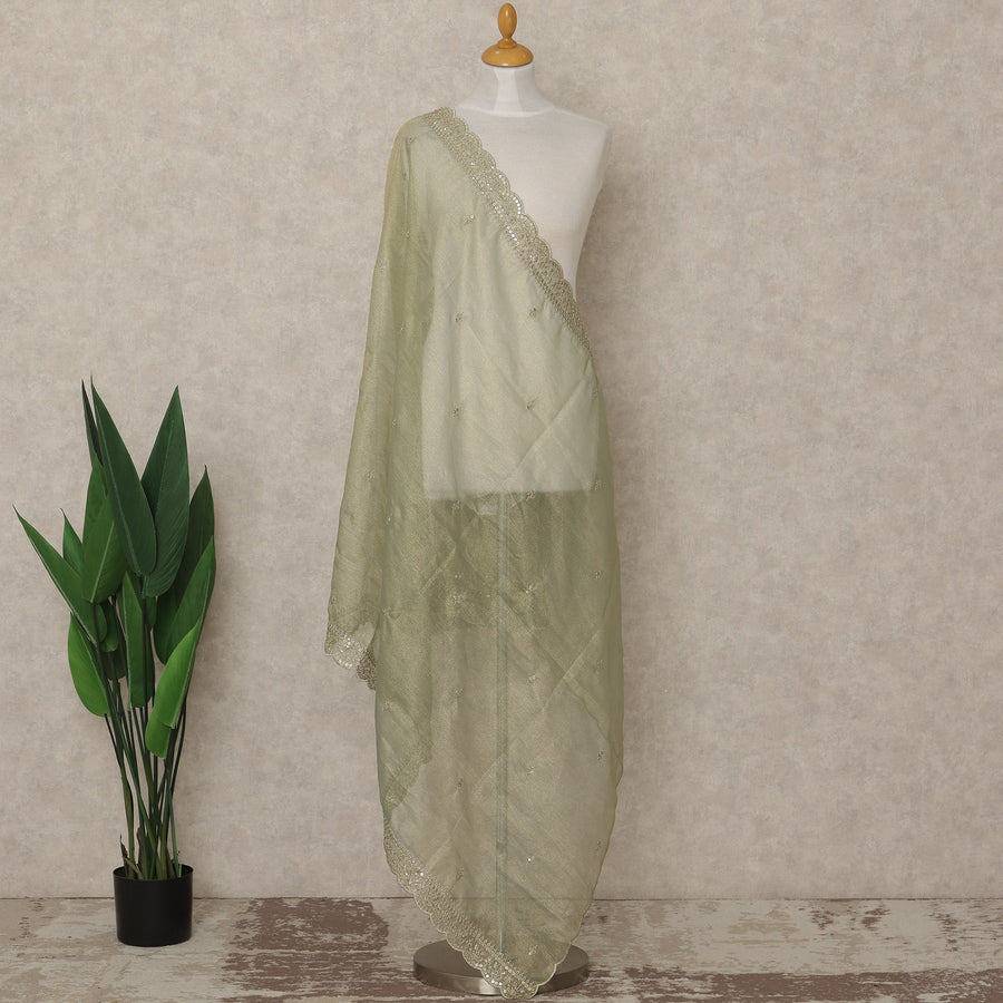Pistachio Green Premium Synthetic Organza Dupatta with Subtle Sequin Embellishments, 225X80 CMS Width, India-D26929 - Regal Fabrics