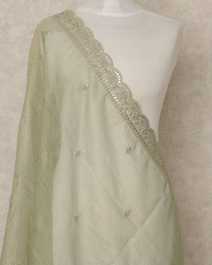 Pistachio Green Premium Synthetic Organza Dupatta with Subtle Sequin Embellishments, 225X80 CMS Width, India-D26929 - Regal Fabrics