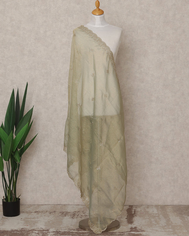 Olive Green Sequin Embroidered Premium Organza Dupatta, 225X85 Cms, Made in India-D25806 Regal Fabrics