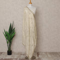 Beige Embroidered Border and Mirror Work Premium Tussar Silk Dupatta, 225X85 Cms, Made in India-D25760