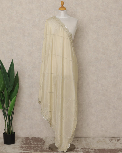 Ivory Cream Premium Silk Organza Dupatta with Elegant Border Detailing, 225X80 CMS Width, India-D26935 - Regal Fabrics