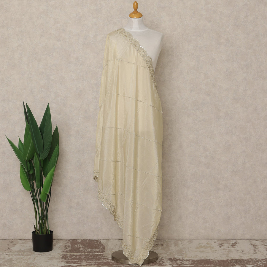 Ivory Cream Premium Silk Organza Dupatta with Elegant Border Detailing, 225X80 CMS Width, India-D26935 - Regal Fabrics