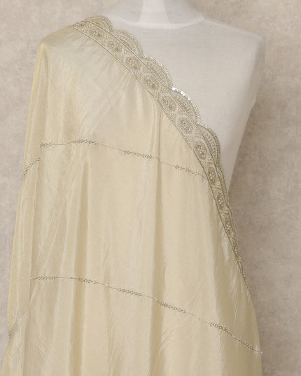 Ivory Cream Premium Silk Organza Dupatta with Elegant Border Detailing, 225X80 CMS Width, India-D26935 - Regal Fabrics