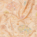 Peach Pastel Floral Sequin & Bead Embroidered Silk Chiffon Fabric, 110 Cms Width, India-D25268