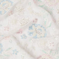 White Pastel Floral Sequin & Thread Embroidered Silk Chiffon Fabric, 110 Cms Width, India-D25270