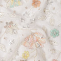 White Pastel Floral Sequin & Bead Embroidered Silk Chiffon Fabric, 110 Cms Width, India-D25269