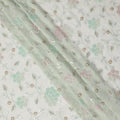 White Mint Pink Floral Bead & Sequin Embroidered Silk Chiffon Fabric, 110 Cms Width, India-D25273