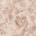 Peachy Pink Floral Sequin & Thread Embroidered Silk Chiffon Fabric, 110 Cms Width, India-D25272