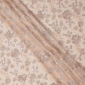 Peachy Pink Floral Sequin & Thread Embroidered Silk Chiffon Fabric, 110 Cms Width, India-D25272
