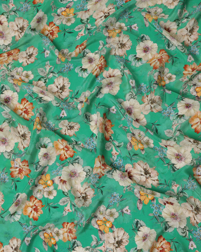 Green Floral Printed Viscose Crepe Fabric 110 Cms Width India-D27741