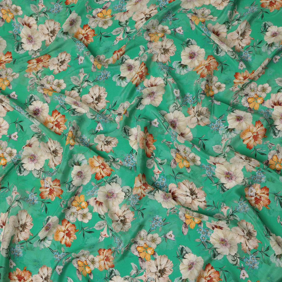 Green Floral Printed Viscose Crepe Fabric 110 Cms Width India-D27741