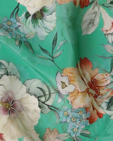 Green Floral Printed Viscose Crepe Fabric 110 Cms Width India-D27741