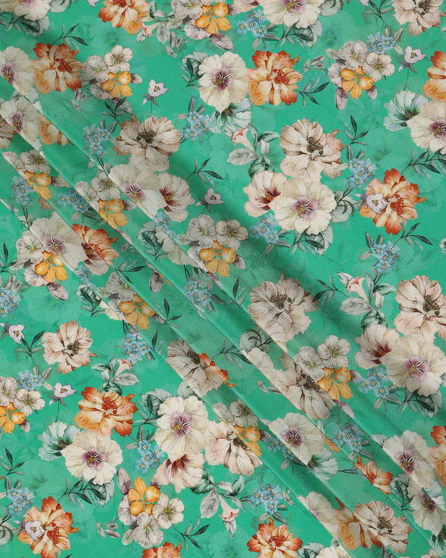 Green Floral Printed Viscose Crepe Fabric 110 Cms Width India-D27741