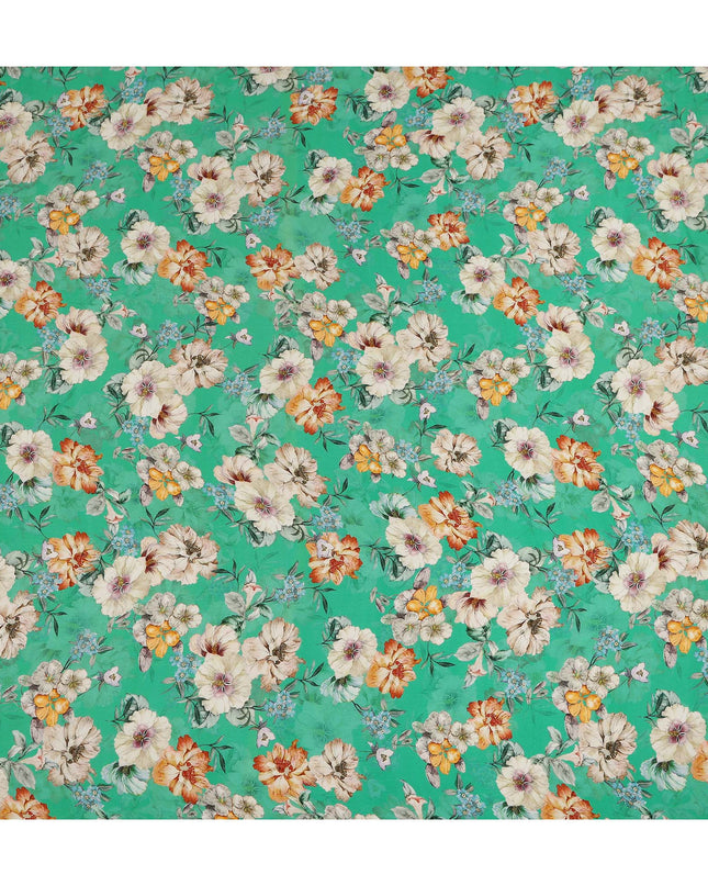 Green Floral Printed Viscose Crepe Fabric 110 Cms Width India-D27741